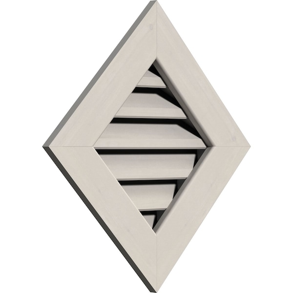 Ekena Millwork Diamond Gable Vent Primed, Functional, Pine Gable Vent w/ 1" x 4" Flat Trim Frame, 14"W x 14"H - GVWDI14X1401SFPPI