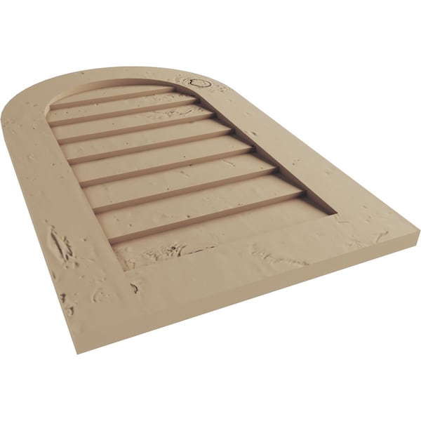 Ekena Millwork Timberthane Knotty Pine Round Top Faux Wood Non-Functional Gable Vent, Primed Tan, 26"W x 30"H - GVURRT26X30DKPPR