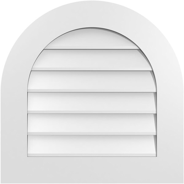 Ekena Millwork Round Top Surface Mount PVC Gable Vent: Non-Functional, w/ 3-1/2"W x 1"P Standard Frame, 24"W x 24"H - GVPRT24X2401SN