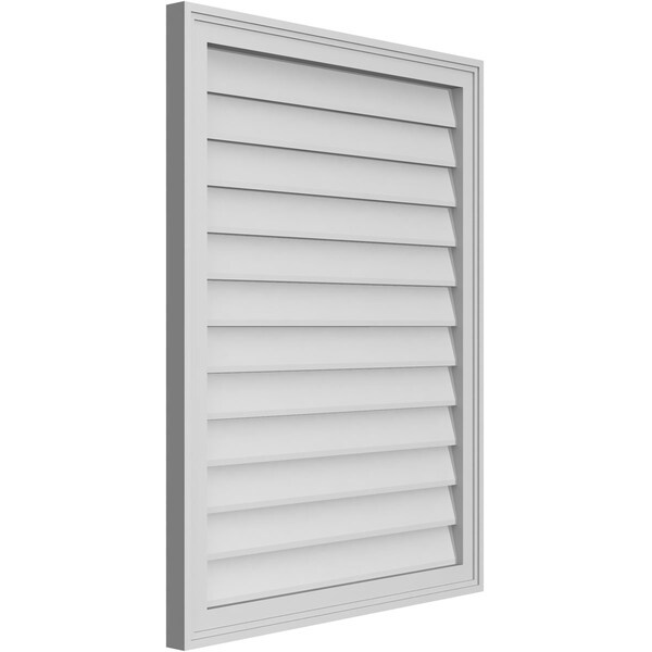 Ekena Millwork Vertical Surface Mount PVC Gable Vnt: Non-Functional, w/2"W x 1-1/2"H, Brickmould Frame, 28"W x 36"H - GVPVE28X3602SN