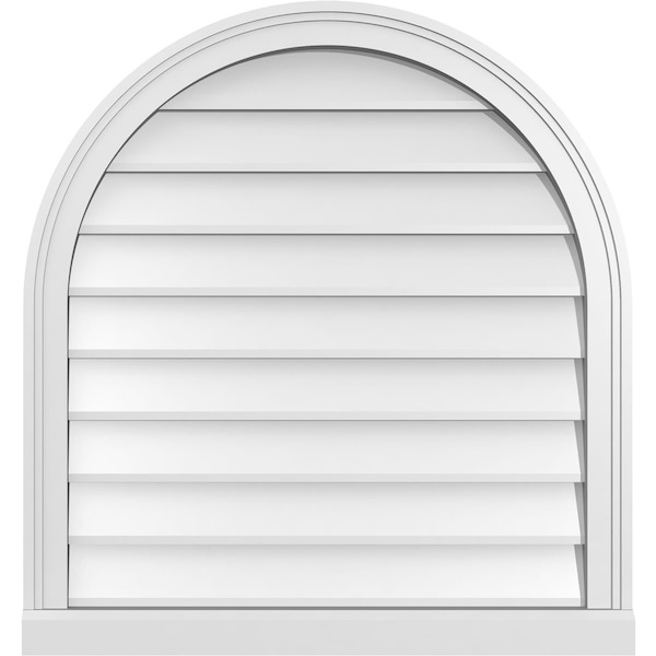 Ekena Millwork Round Top Surface Mount PVC Gable Vent w/ 2"W x 2"P Brickmould Sill Frame, 28"W x 30"H - GVPRT28X3003SN