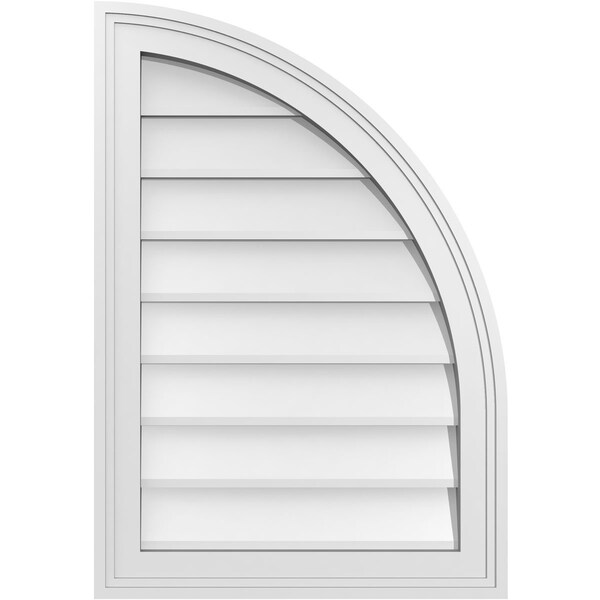 Ekena Millwork Quarter Round Top Right Surface Mount PVC Gable Vent w/ 2"W x 1-1/2"P Brickmould Frame, 18"W x 26"H - GVPQR18X2602SN