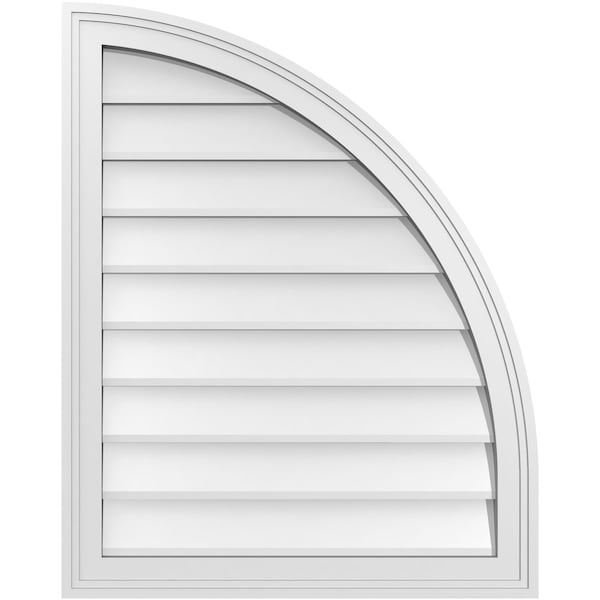 Ekena Millwork Quarter Round Top Right Surface Mount PVC Gable Vent w/ 2"W x 1-1/2"P Brickmould Frame, 24"W x 30"H - GVPQR24X3002SN