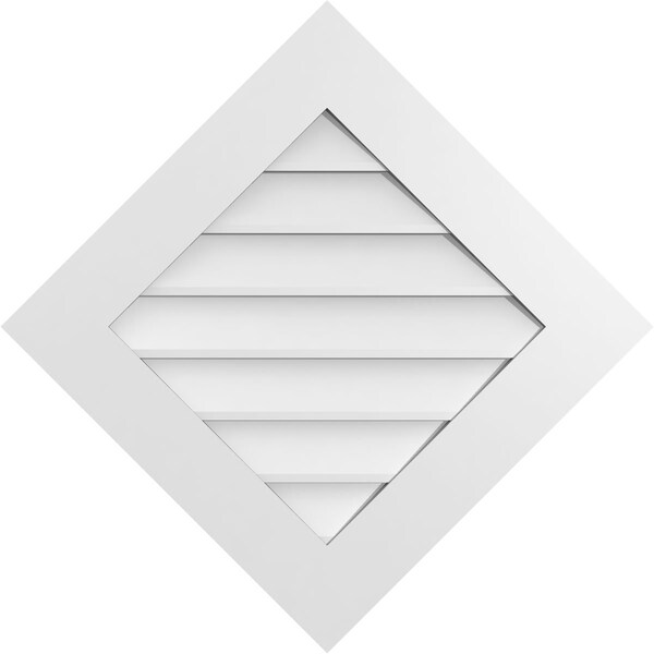 Ekena Millwork Diamond Surface Mount PVC Gable Vent: Functional, w/ 3-1/2"W x 1"P Standard Frame, 30"W x 30"H - GVPDI30X3001SF
