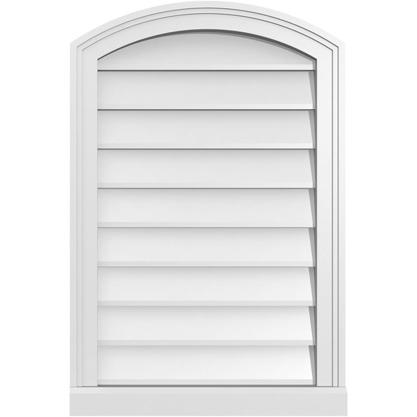 Ekena Millwork Arch Top Surface Mount PVC Gable Vent: Functional, w/ 2"W x 2"P Brickmould Sill Frame, 20"W x 30"H - GVPAR20X3003SF