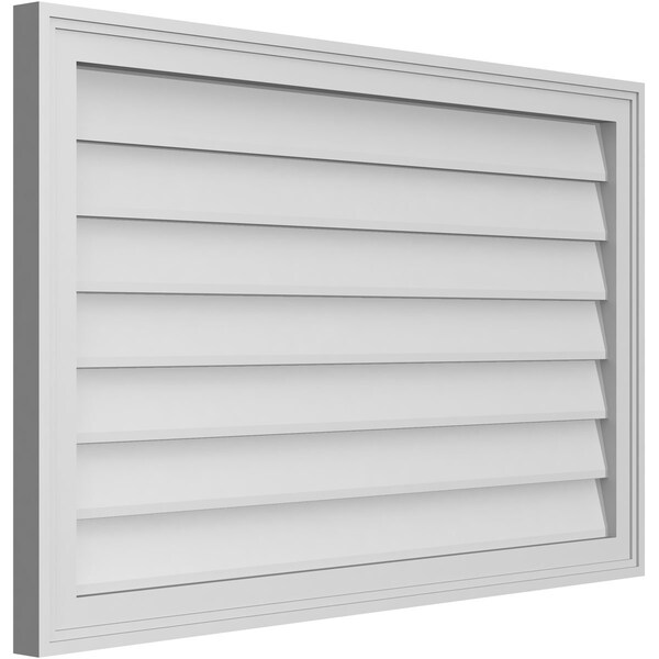 Ekena Millwork Vertical Surface Mount PVC Gable Vnt: Non-Functional, w/2"W x 1-1/2"H, Brickmould Frame, 38"W x 24"H - GVPVE38X2402SN