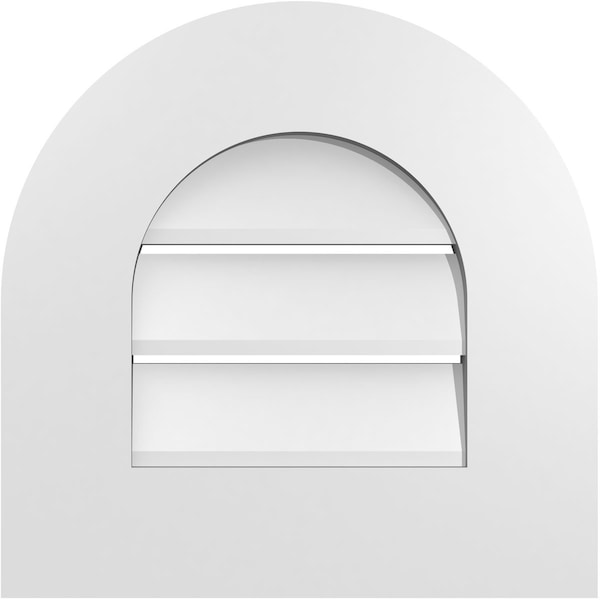 Ekena Millwork Round Top Surface Mount PVC Gable Vent: Functional, w/ 3-1/2"W x 1"P Standard Frame, 16"W x 16"H - GVPRT16X1601SF