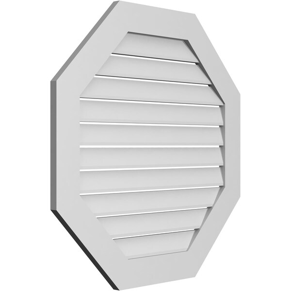 Ekena Millwork Octagonal Surface Mount PVC Gable Vent: Functional, w/ 3-1/2"W x 1"P Standard Frame, 34"W x 34"H - GVPOC34X3401SF