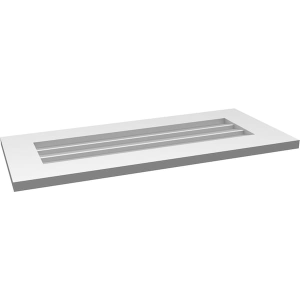 Ekena Millwork Vertical Surface Mount PVC Gable Vent: Non-Functional, w/3-1/2"W x 1"H, Standard Frame, 32"W x 14"H - GVPVE32X1401SN