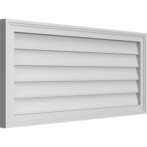 Ekena Millwork Vertical Surface Mount PVC Gable Vnt: Non-Functional, w/2"W x 1-1/2"H, Brickmould Frame, 40"W x 18"H - GVPVE40X1802SN