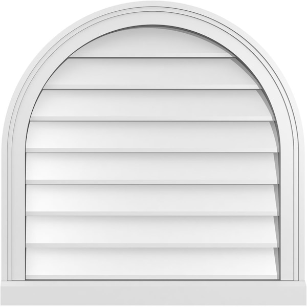 Ekena Millwork Round Top Surface Mount PVC Gable Vent w/ 2"W x 2"P Brickmould Sill Frame, 26"W x 26"H - GVPRT26X2603SN