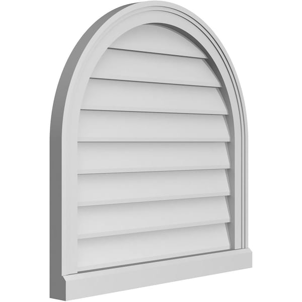 Ekena Millwork Round Top Surface Mount PVC Gable Vent w/ 2"W x 2"P Brickmould Sill Frame, 26"W x 26"H - GVPRT26X2603SN