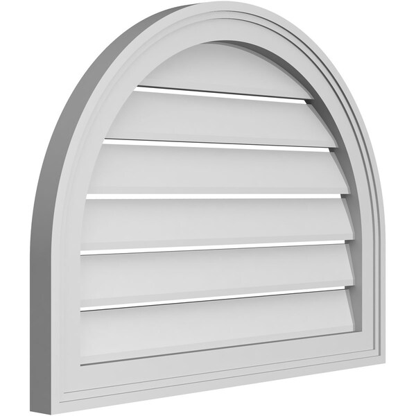 Ekena Millwork Round Top Surface Mount PVC Gable Vent: Functional, w/ 2"W x 1-1/2"P Brickmould Frame, 26"W x 20"H - GVPRT26X2002SF
