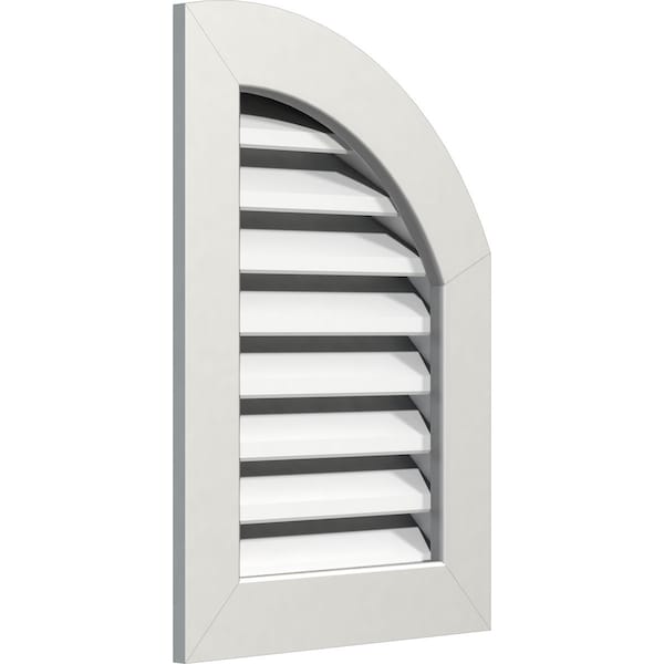 Ekena Millwork Quarter Round Top Right Functional, PVC Gable Vent w/ 1" x 4" Flat Trim Frame, 12"W x 36"H - GVPQR12X3601FUN