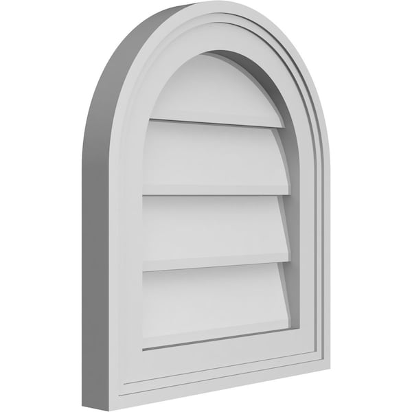 Ekena Millwork Round Top Surface Mount PVC Gable Vent w/ 2"W x 1-1/2"P Brickmould Frame, 14"W x 16"H - GVPRT14X1602SN