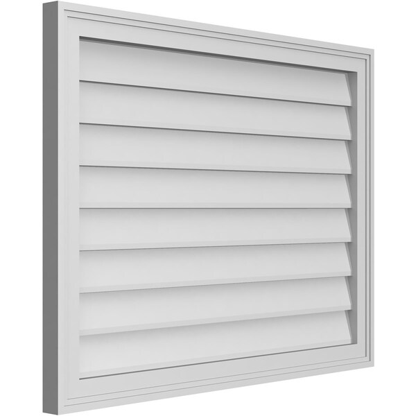 Ekena Millwork Vertical Surface Mount PVC Gable Vnt: Non-Functional, w/2"W x 1-1/2"H, Brickmould Frame, 34"W x 26"H - GVPVE34X2602SN