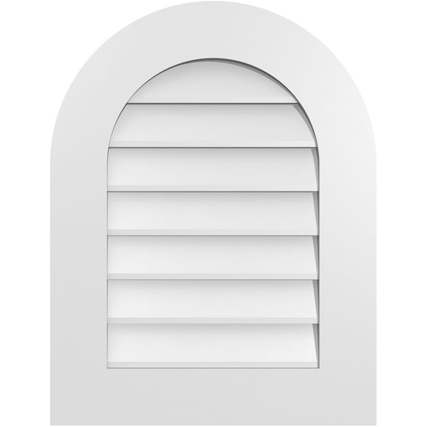 Ekena Millwork Round Top Surface Mount PVC Gable Vent: Non-Functional, w/ 3-1/2"W x 1"P Standard Frame, 20"W x 26"H - GVPRT20X2601SN