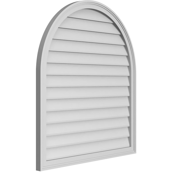 Ekena Millwork Round Top Surface Mount PVC Gable Vent w/ 2"W x 1-1/2"P Brickmould Frame, 36"W x 40"H - GVPRT36X4002SN
