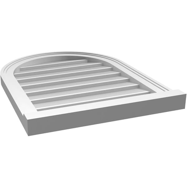 Ekena Millwork Round Top Surface Mount PVC Gable Vent w/ 2"W x 2"P Brickmould Sill Frame, 20"W x 26"H - GVPRT20X2603SN