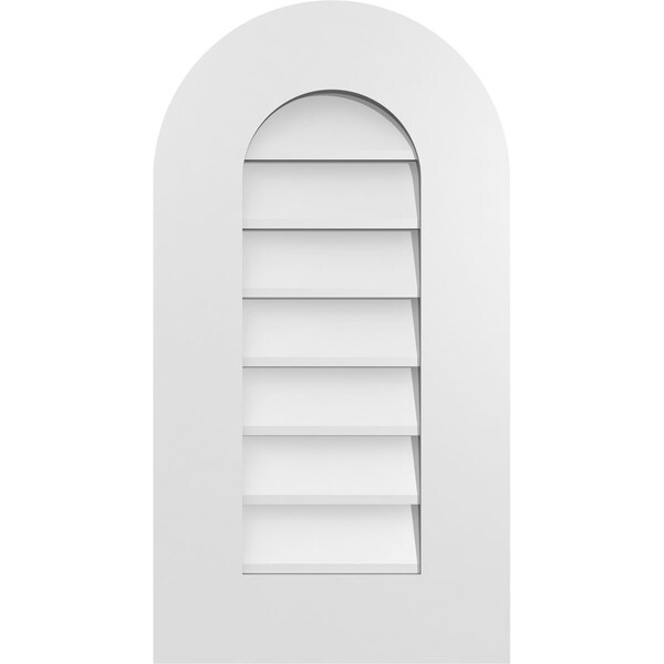 Ekena Millwork Round Top Surface Mount PVC Gable Vent: Non-Functional, w/ 3-1/2"W x 1"P Standard Frame, 14"W x 26"H - GVPRT14X2601SN