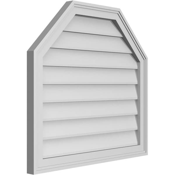 Ekena Millwork Octagonal Top Surface Mount PVC Gable Vent w/ 2"W x 1-1/2"P Brickmould Frame, 28"W x 26"H - GVPOT28X2602SN