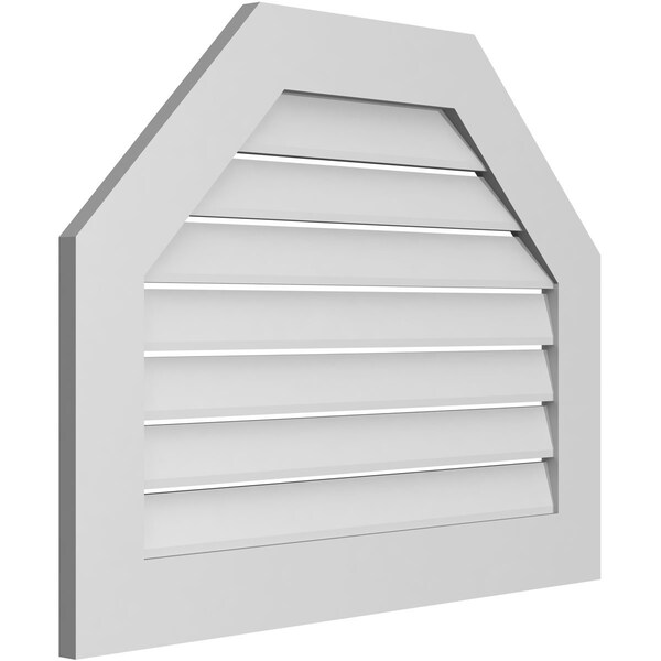 Ekena Millwork Octagonal Top Surface Mount PVC Gable Vent: Functional, w/ 3-1/2"W x 1"P Standard Frame, 34"W x 26"H - GVPOT34X2601SF