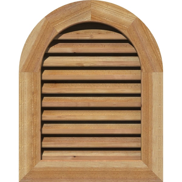 Ekena Millwork Round Top Gable Vent Functional, Western Red Cedar Gable Vent w/1" x 4" Flat Trim Frame, 12"W x 28"H - GVWRT12X2801RFUWR