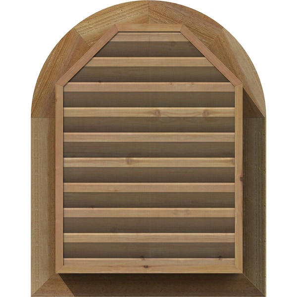 Ekena Millwork Round Top Gable Vent Functional, Western Red Cedar Gable Vent w/1" x 4" Flat Trim Frame, 12"W x 28"H - GVWRT12X2801RFUWR