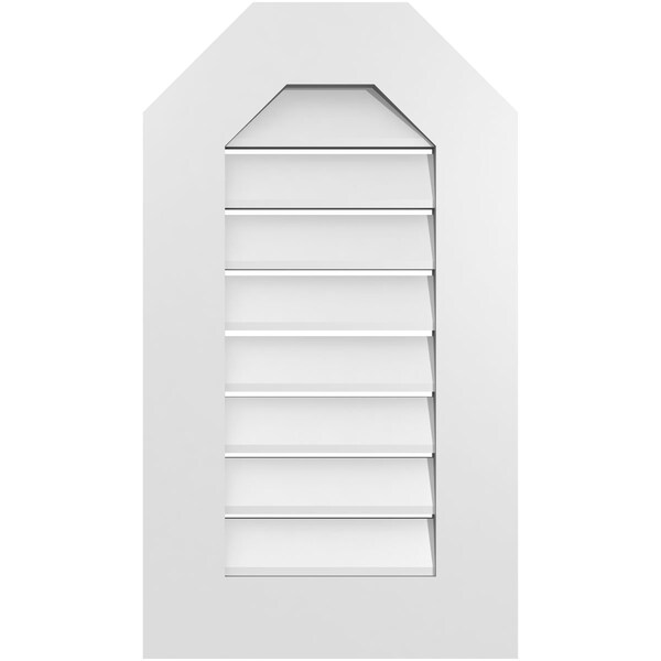 Ekena Millwork Octagonal Top Surface Mount PVC Gable Vent: Functional, w/ 3-1/2"W x 1"P Standard Frame, 16"W x 28"H - GVPOT16X2801SF