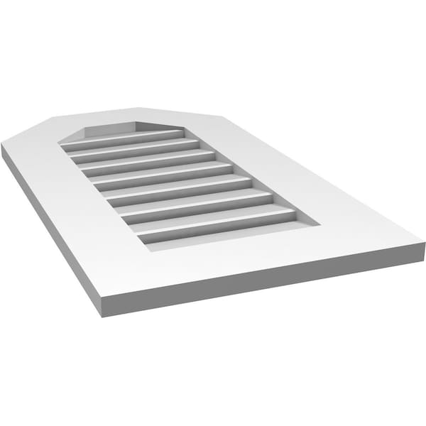 Ekena Millwork Octagonal Top Surface Mount PVC Gable Vent: Functional, w/ 3-1/2"W x 1"P Standard Frame, 16"W x 28"H - GVPOT16X2801SF