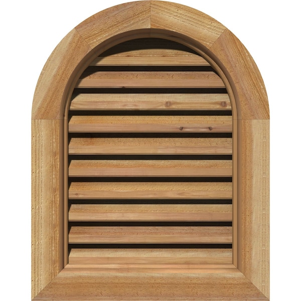 Ekena Millwork Round Top Gable Vent Functional, Western Red Cedar Gable Vent w/ Brick Mould Face Frame, 28"W x 30"H - GVWRT28X3000RFUWR