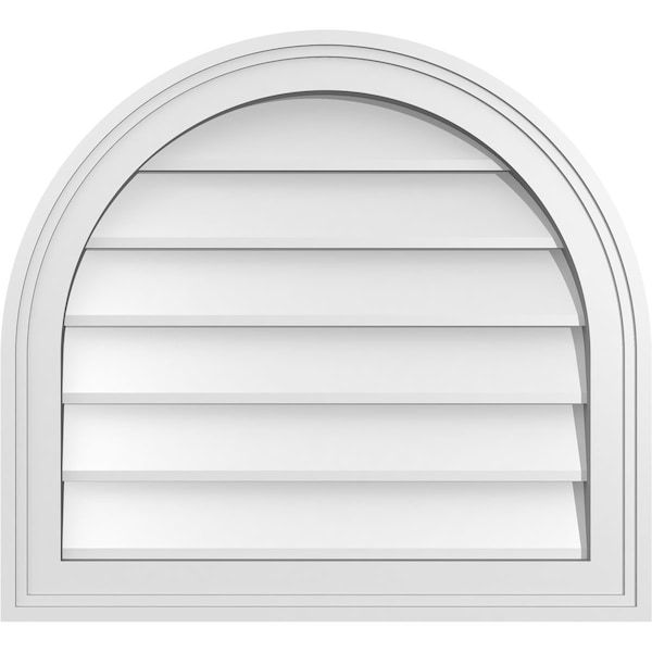 Ekena Millwork Round Top Surface Mount PVC Gable Vent w/ 2"W x 1-1/2"P Brickmould Frame, 22"W x 20"H - GVPRT22X2002SN