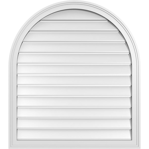 Ekena Millwork Round Top Surface Mount PVC Gable Vent: Functional, w/ 2"W x 1-1/2"P Brickmould Frame, 32"W x 36"H - GVPRT32X3602SF
