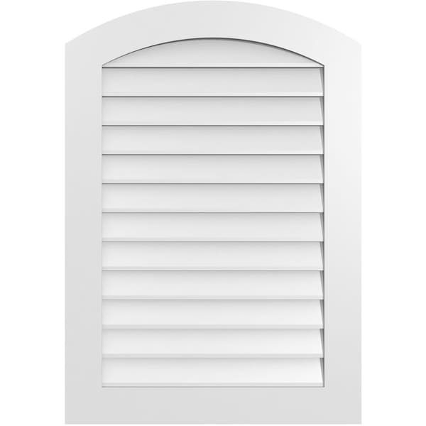 Ekena Millwork Arch Top Surface Mount PVC Gable Vent: Functional, w/ 3-1/2"W x 1"P Standard Frame, 28"W x 40"H - GVPAR28X4001SF