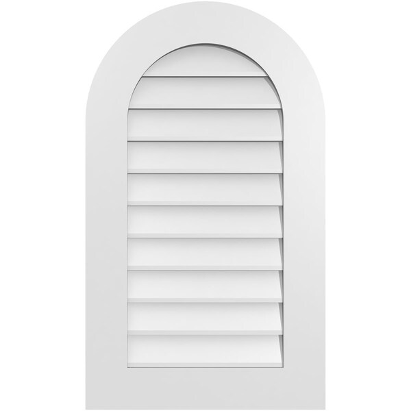 Ekena Millwork Round Top Surface Mount PVC Gable Vent: Non-Functional, w/ 3-1/2"W x 1"P Standard Frame, 20"W x 34"H - GVPRT20X3401SN