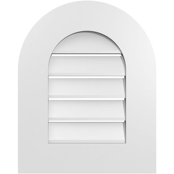 Ekena Millwork Round Top Surface Mount PVC Gable Vent: Functional, w/ 3-1/2"W x 1"P Standard Frame, 16"W x 20"H - GVPRT16X2001SF