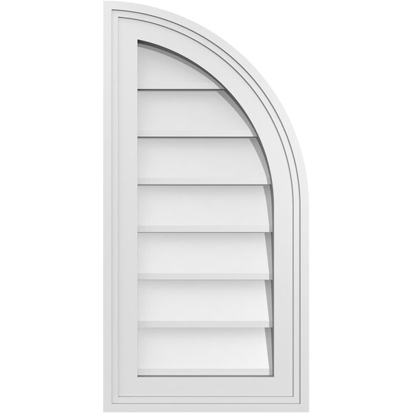 Ekena Millwork Quarter Round Top Right Surface Mount PVC Gable Vent w/ 2"W x 1-1/2"P Brickmould Frame, 12"W x 24"H - GVPQR12X2402SN