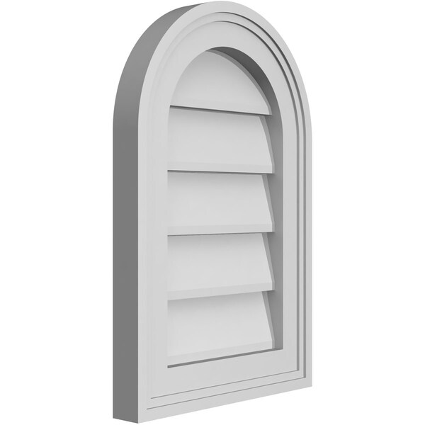 Ekena Millwork Round Top Surface Mount PVC Gable Vent w/ 2"W x 1-1/2"P Brickmould Frame, 12"W x 18"H - GVPRT12X1802SN