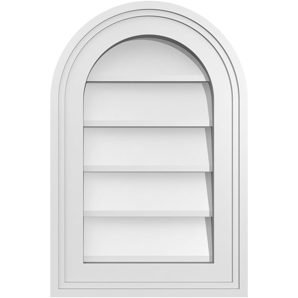 Ekena Millwork Round Top Surface Mount PVC Gable Vent w/ 2"W x 1-1/2"P Brickmould Frame, 12"W x 18"H - GVPRT12X1802SN