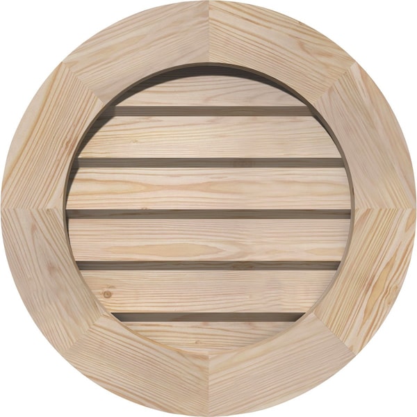Ekena Millwork Round Gable Vent Unfinished, Non-Functional, Pine Gable Vent w/ Decorative Face Frame, 16"W x 16"H - GVWRO16X1602SDUPI