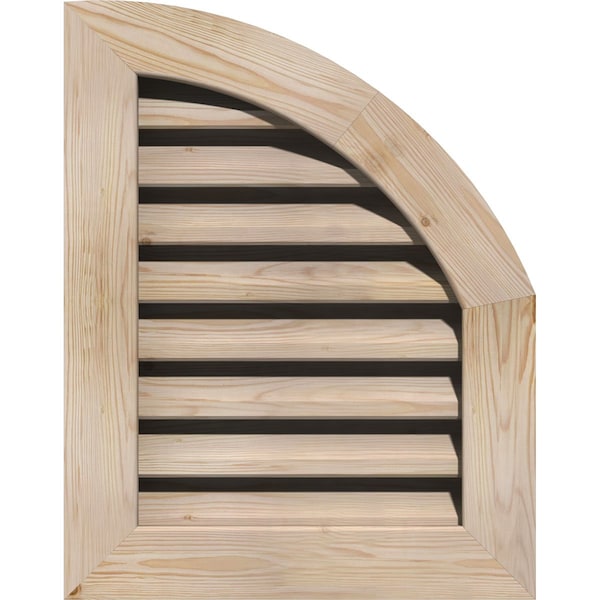Ekena Millwork Quarter Round Top Right Functional, Pine Gable Vent w/ 1" x 4" Flat Trim Frame, 18"W x 14"H - GVWQR18X1401SFUPI