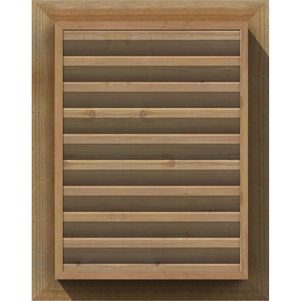 Ekena Millwork Vertical Gable Vent Functional, Western Red Cedar Gable Vent w/ Brick Mould Face Frame, 28"W x 32"H - GVWVE28X3200RFUWR