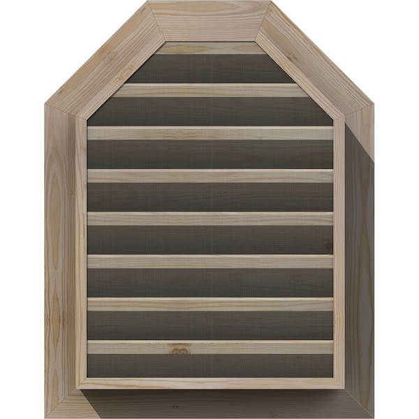 Ekena Millwork Octagonal Top Gable Vent Functional, Pine Gable Vent w/ 1" x 4" Flat Trim Frame, 36"W x 24"H - GVWOT36X2401SFUPI