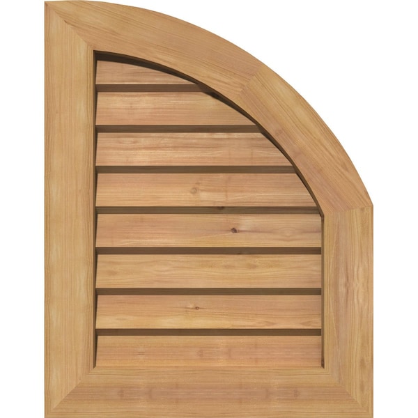 Ekena Millwork Quarter Round Top Right Western Red Cedar Gable Vent w/Decorative Face Frame, 08"W x 22"H - GVWQR08X2202SDUWR