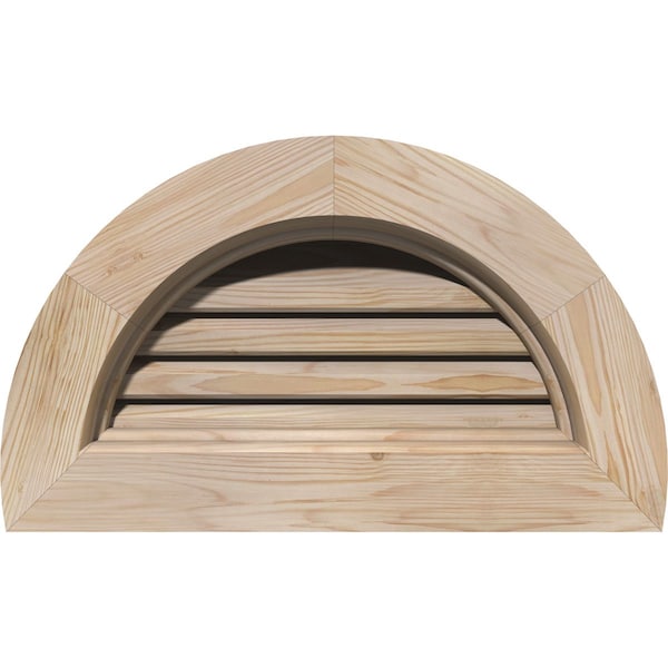 Ekena Millwork Half Round Gable Vent Primed, Functional, Pine Gable Vent w/ Brick Mould Face Frame, 14"W x 07"H - GVWHR14X0700SFPPI