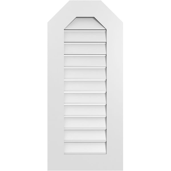 Ekena Millwork Octagonal Top Surface Mount PVC Gable Vent: Functional, w/ 3-1/2"W x 1"P Standard Frame, 16"W x 36"H - GVPOT16X3601SF