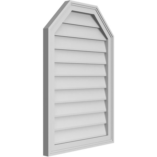 Ekena Millwork Octagonal Top Surface Mount PVC Gable Vent w/ 2"W x 1-1/2"P Brickmould Frame, 22"W x 32"H - GVPOT22X3202SN
