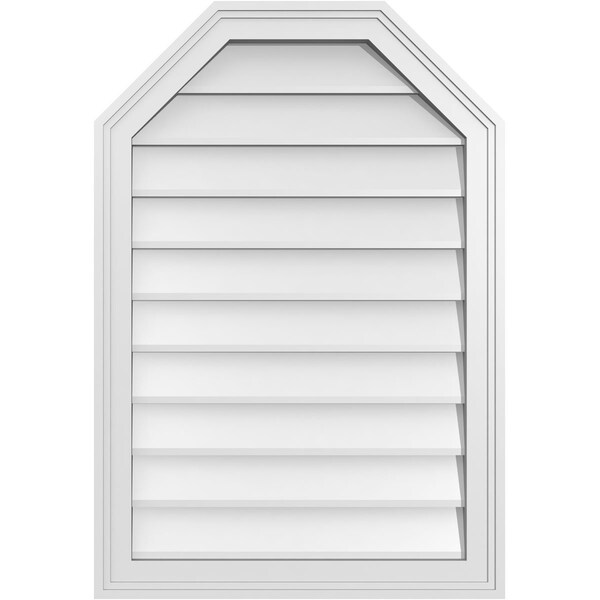 Ekena Millwork Octagonal Top Surface Mount PVC Gable Vent w/ 2"W x 1-1/2"P Brickmould Frame, 22"W x 32"H - GVPOT22X3202SN