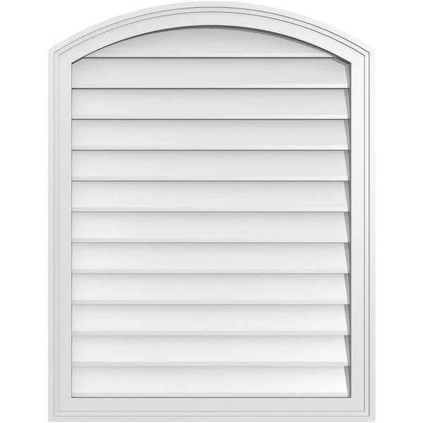 Ekena Millwork Arch Top Surface Mount PVC Gable Vent: Functional, w/ 2"W x 1-1/2"P Brickmould Frame, 28"W x 36"H - GVPAR28X3602SF
