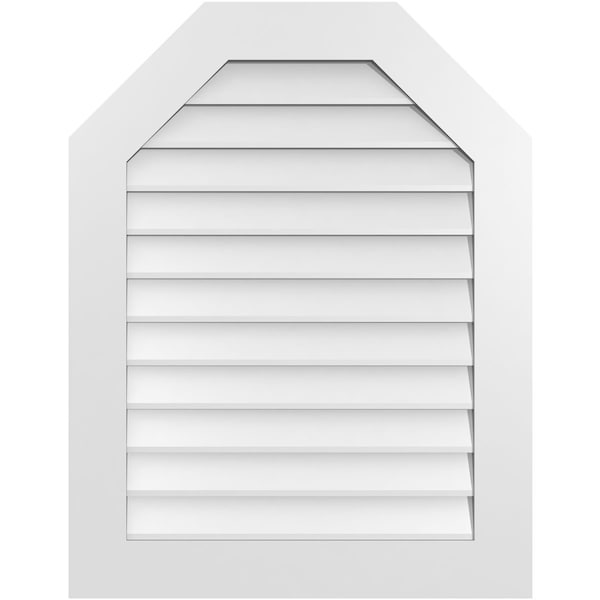 Ekena Millwork Octagonal Top Surface Mount PVC Gable Vent w/ 3-1/2"W x 1"P Standard Frame, 28"W x 36"H - GVPOT28X3601SN